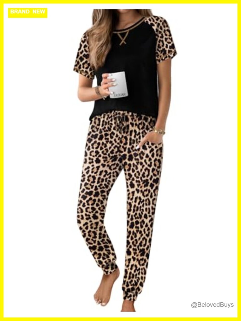 Women's 2 Piece Pajama Set Short Sleeve Jogger Lounge PJs with Pockets
